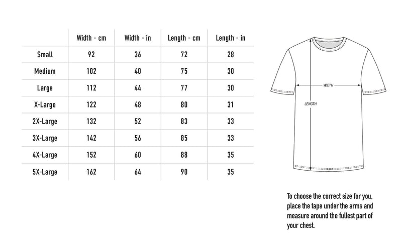 Size chart for Since 2017 Tee - Black